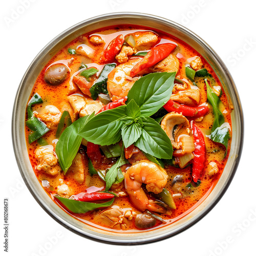 Red Curry Food Dish top view isolated on a transparent background