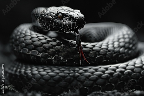 Close-up of a black rat snake (Xenochrophis) photo