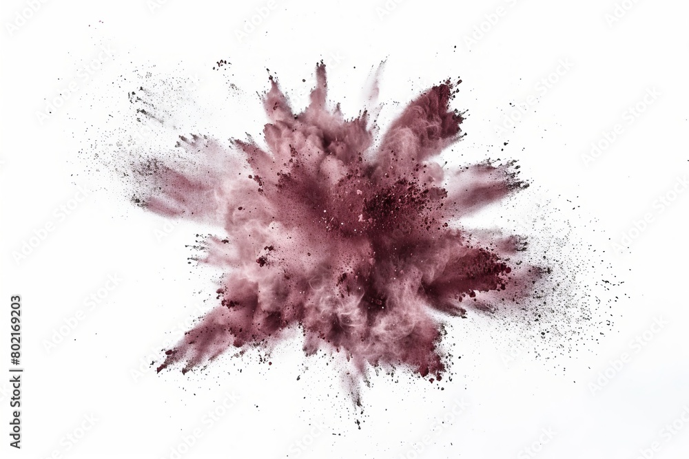 Dramatic maroon chalk explosion effect, vividly presented on a white background