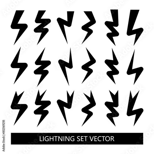 Lightning set vector. Electricity symbol. Bolt and rounded lightning icons. 
