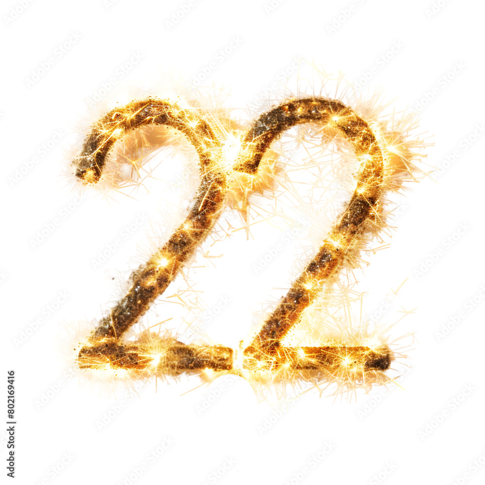 Sparklers Number ''22'' top view isolated on a transparent background Sparklers Number ''22'' top view isolated on a transparent background
