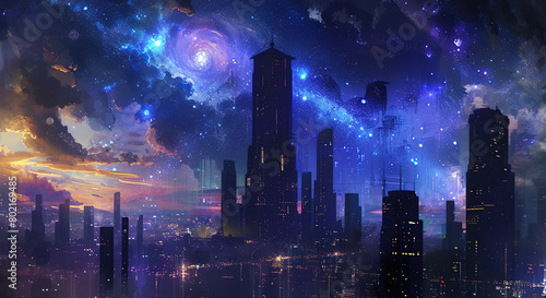 Celestial Cityscape. Modern city in the sky. Futuristic space city with technological. AI Generative