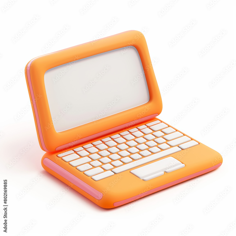 A 3D illustration of a cartoon laptop, clip art 3d, isolated white background. A 3D illustration of a cartoon laptop, clip art 3d, isolated white background.