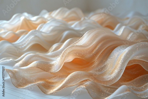 Beautiful golden silk fabric on white background, Luxury wedding background