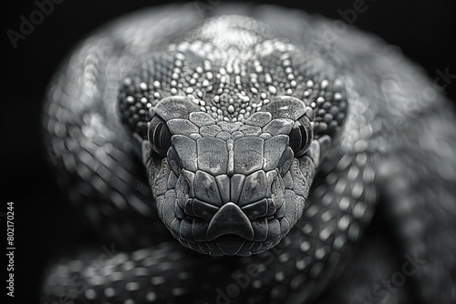 Close up of the head of a snake on a black background photo