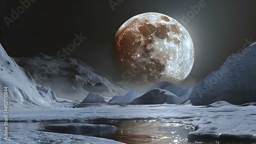 Experts use advanced robotics to explore icy moon for microscopic life. Concept Space Exploration, Advanced Robotics, Icy Moon, Microscopic Life, Scientific Research photo