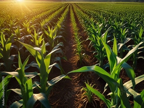 beauty view corn farm with sun shine