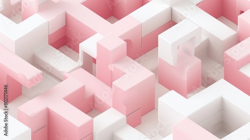 A pink and white geometric pattern made of interlocking blocks.