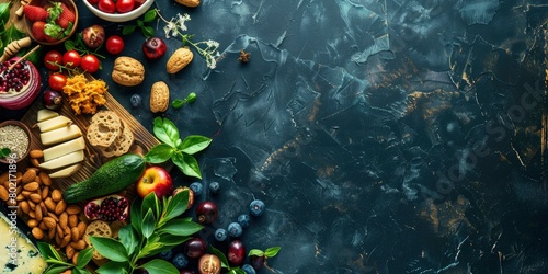 Healthy Food Assortment on Dark Slate Background - Nutritious Eating Layout