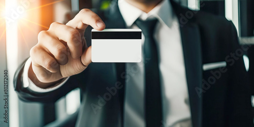 businessman holding credit card with Online payment, banking online bill payment Approved concept button. --ar 2:1 --style raw --stylize 50 Job ID: 6aa21f9c-7282-45fb-a12c-51b179c8308d photo