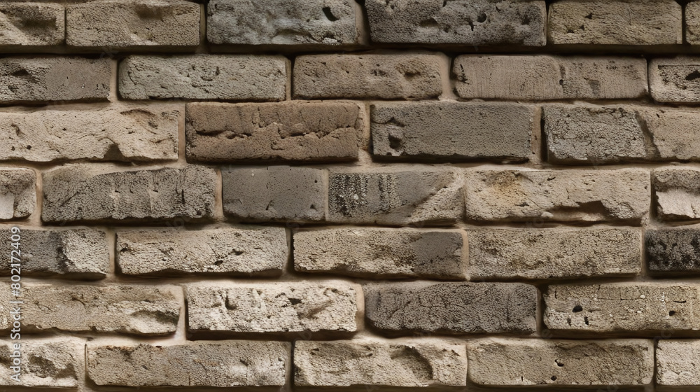 Fototapeta premium Stone Wall Texture. Brick Wall Background. Rough Stone Surface. Ancient Brickwork. Weathered Vintage Old Masonry Rustic Aged Architecture Pattern Urban Brown Grey Gray