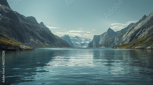 Epic composition of a journey through Greenland where you can see the fjords and mountains. photo
