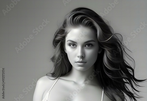 Portrait of beautiful young woman with clean fresh skin, Studio shot