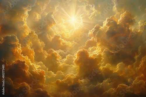 Fantasy cloudscape with sun in the sky, illustration