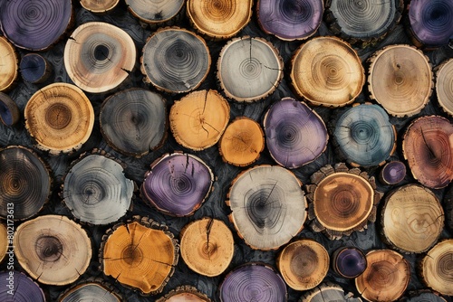Wooden texture background  top view of chopped tree trunk with annual rings