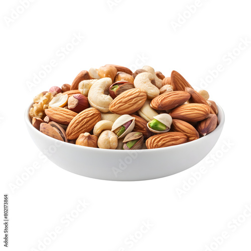 bowl of mixed nuts almonds cashew pistachio isolated on a transparent background