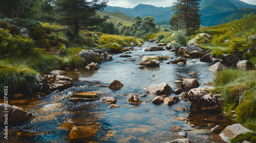 Beautiful landscape with rocks and river in countryside