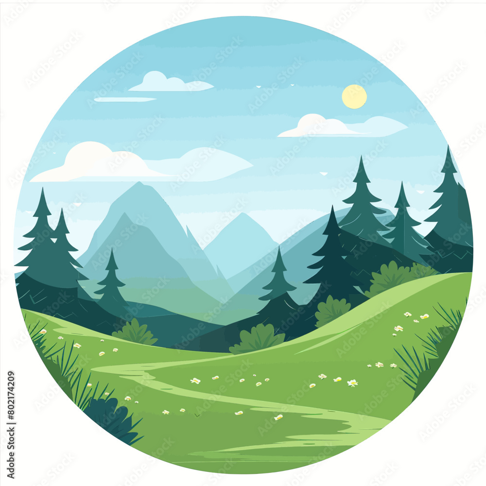 Fototapeta premium A serene landscape with a green hillside and a forest in the background