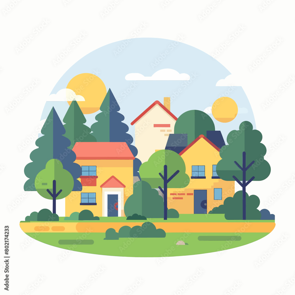 Fototapeta premium A small town with houses and trees