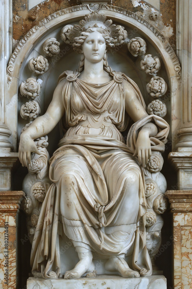 Statue of the Virgin Mary in the Basilica of St,  Francis of Assisi in Florence, Italy