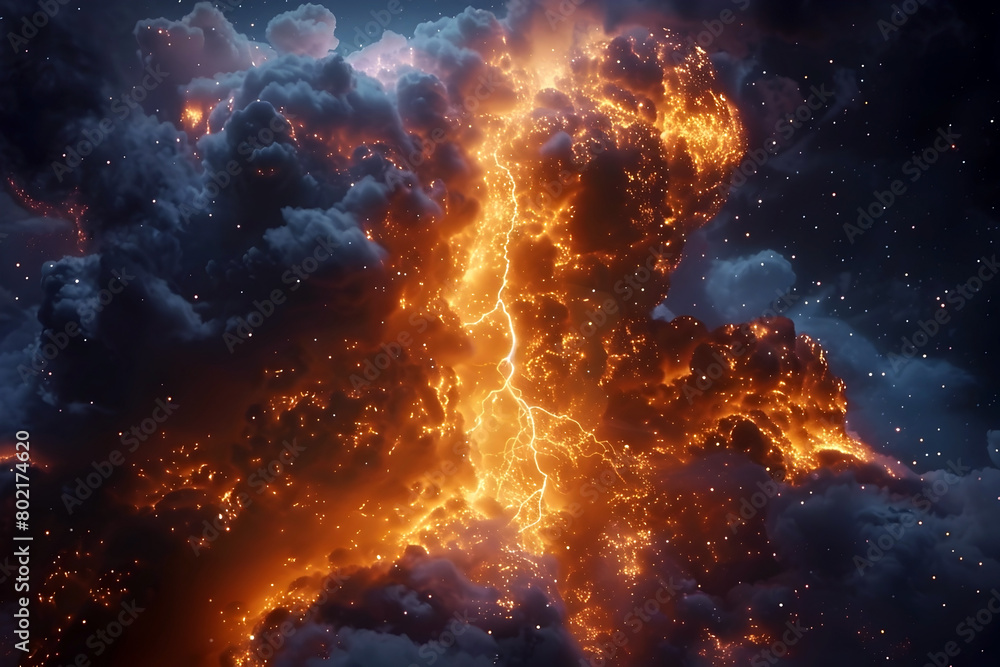 Fototapeta premium Captivating Thunderstorm Illuminating the Nightsky with Intense Lightning Strikes