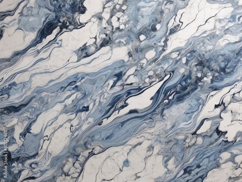 Abstract blue white marbleized stone marble granite texture background panorama banner marbled, seamless pattern. Generated with AI