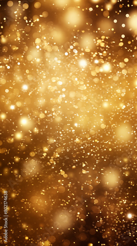 Vertical blurred light spots and golden holiday background