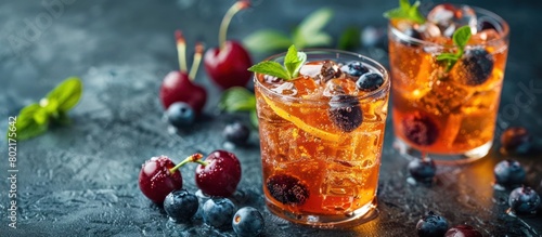 Summer Refreshment Honey Blueberry Cherry Lemonade in a Vibrant Copy Space