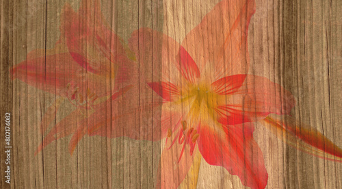 Magnificent lily paintings are engraved on the wood texture