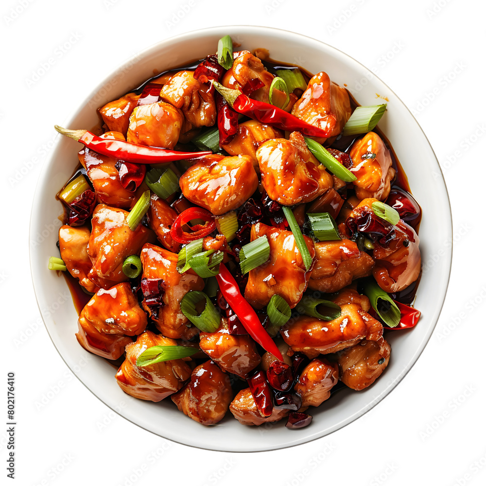 Kung Pao Chicken Food Dish top view isolated on a transparent background