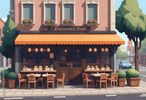pixel art Charming Europeanstyle cafe with outdoor (11)