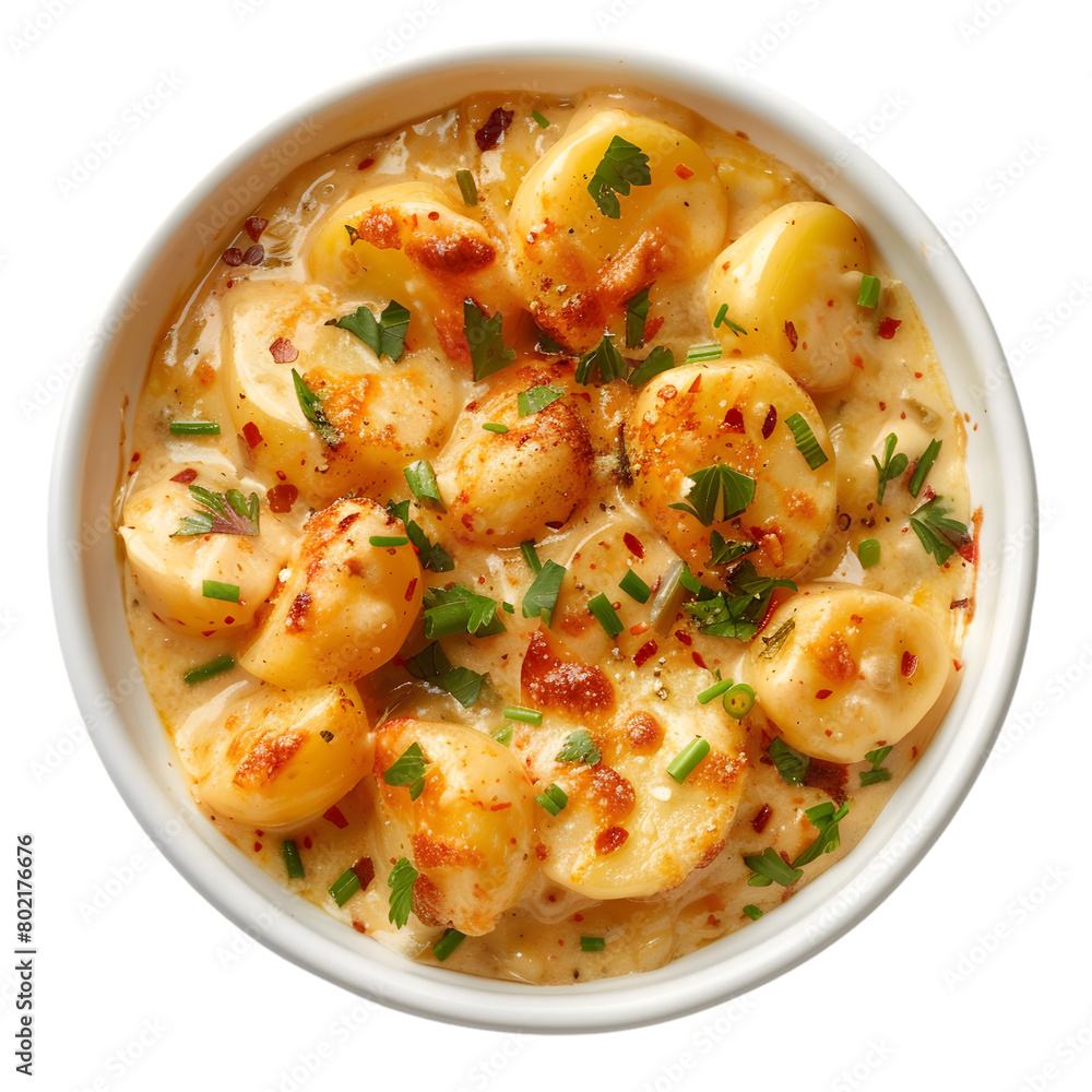 Papa a la Huancaina (Potatoes in Spicy Cheese Sauce) Food Dish top view isolated on a transparent background