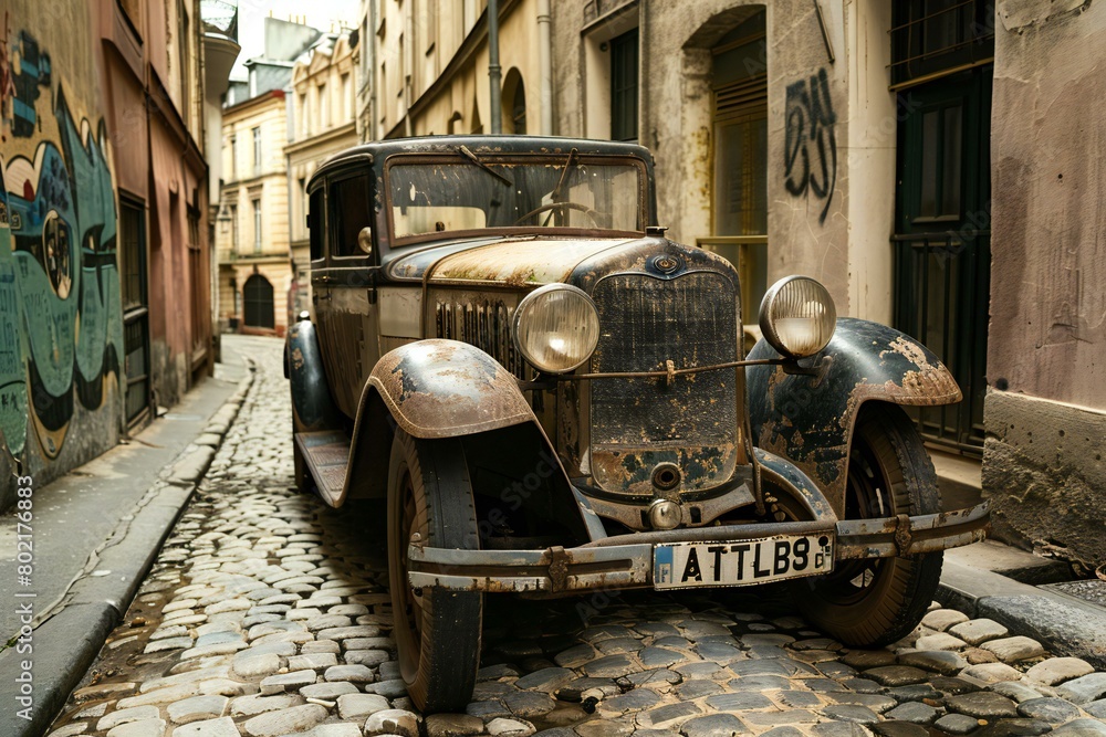 Old car in Prague, Czech Republic