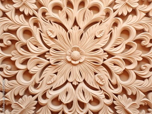 Traditional indian national ornament background, Classical Indian Carved Wood Pattern, Floral Mandala, Heritage Art, AI Generation