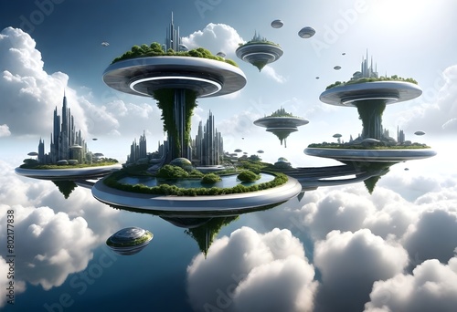 A futuristic city on a floating platform drifting  (17)