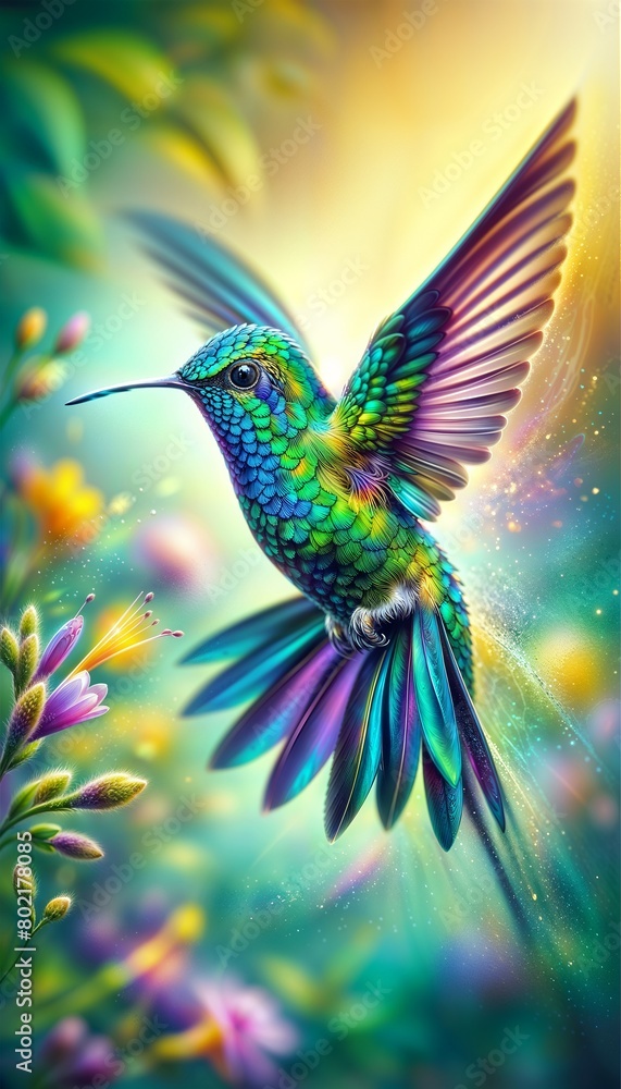 Obraz premium Painting of a Hummingbird in Flight