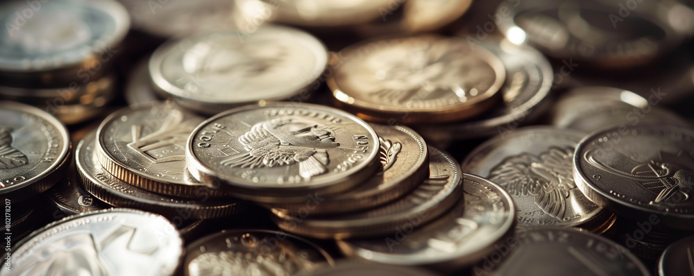Close-up view of assorted silver coins. Close-up view of assorted silver coins.