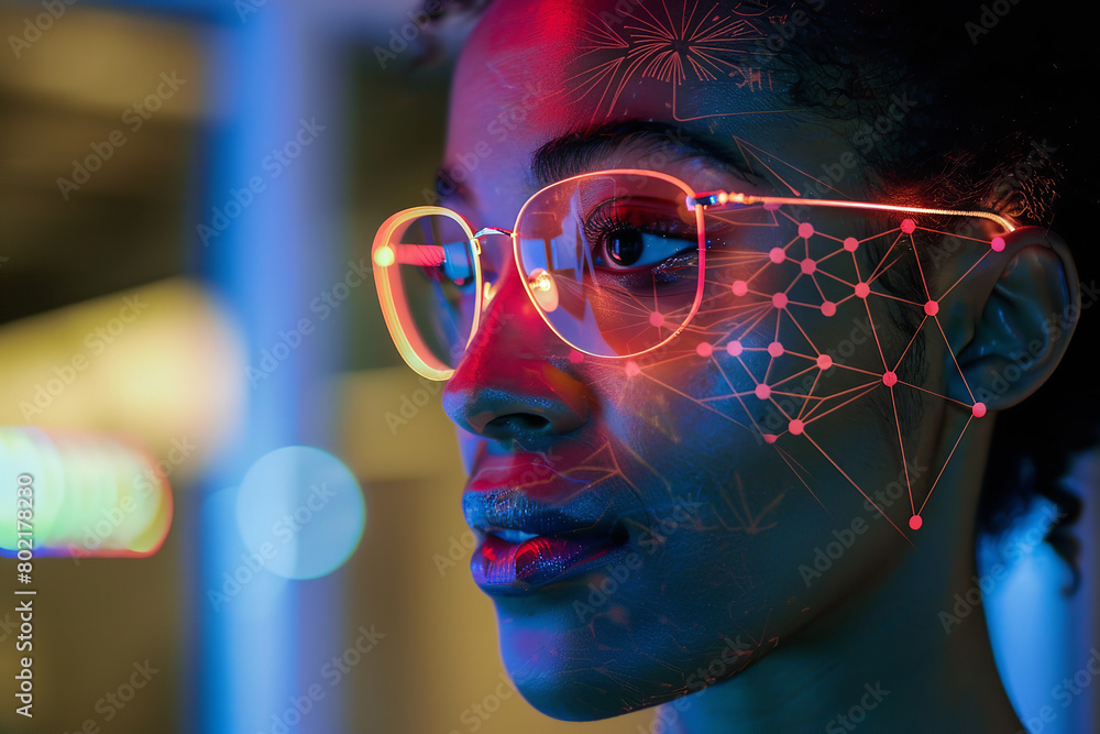 At a technology conference - a presenter discusses the latest advancements in biometric eye scanning for security and identification At a technology conference - a presenter discusses the latest advancements in biometric eye scanning for security and identification