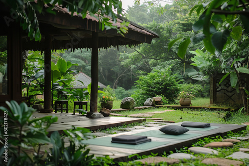 A yoga and wellness retreat offers exercises aimed at improving eye health and reducing strain - set in a serene outdoor environment photo