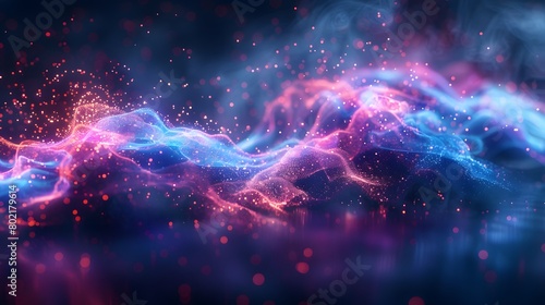 Digital abstract of cosmic waves undulating with vibrant particles against the dark backdrop of space. photo