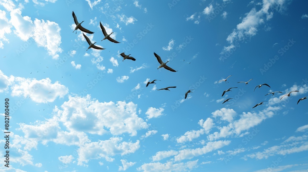 Fototapeta premium Flying group of birds in the sky.