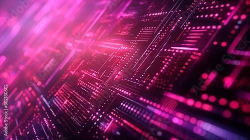 Abstract technology background with pink digital neon lights.