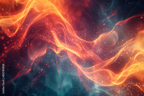 Vibrant abstract background with swirling orange and red light patterns.