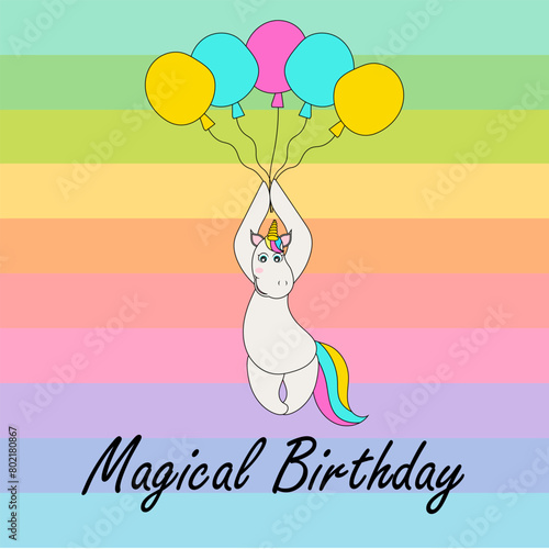 Birthday card with cute unicorn. colourful design. vector illustration (ID: 802180867)