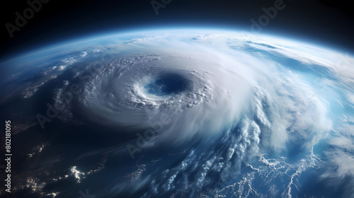 Powerful super hurricane, round eye seen from space