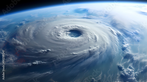 Powerful super hurricane  round eye seen from space