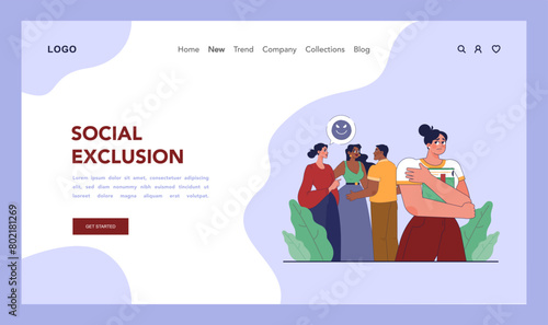 Bullying web banner or landing page. Upset victim being bullied