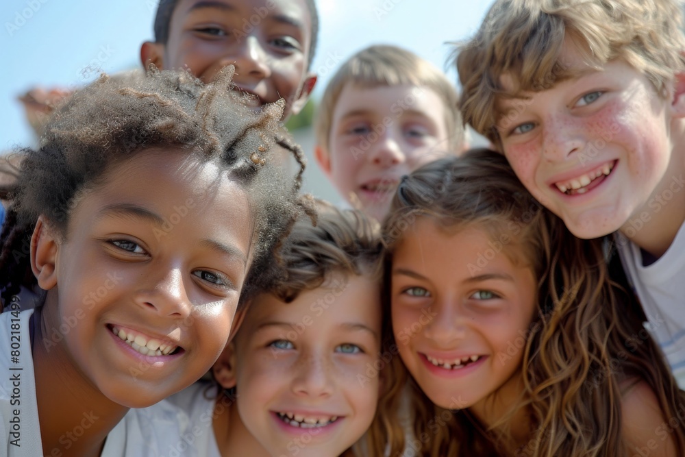 Portrait of group of smiling children looking at camera in the park Portrait of group of smiling children looking at camera in the park