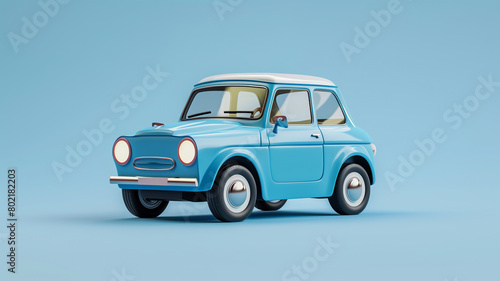 Small blue and white car on blue background