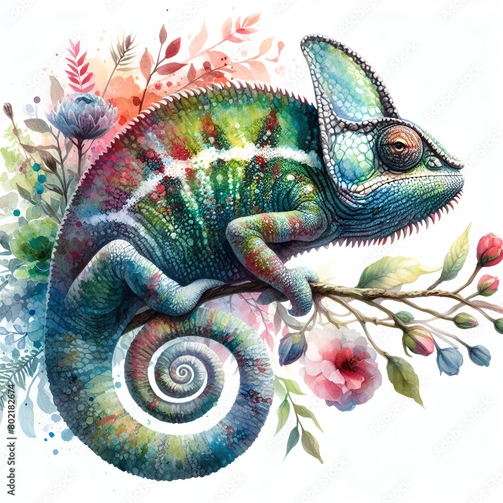 Fototapeta premium 흰 배경, 카멜레온 (White background, Chameleon)